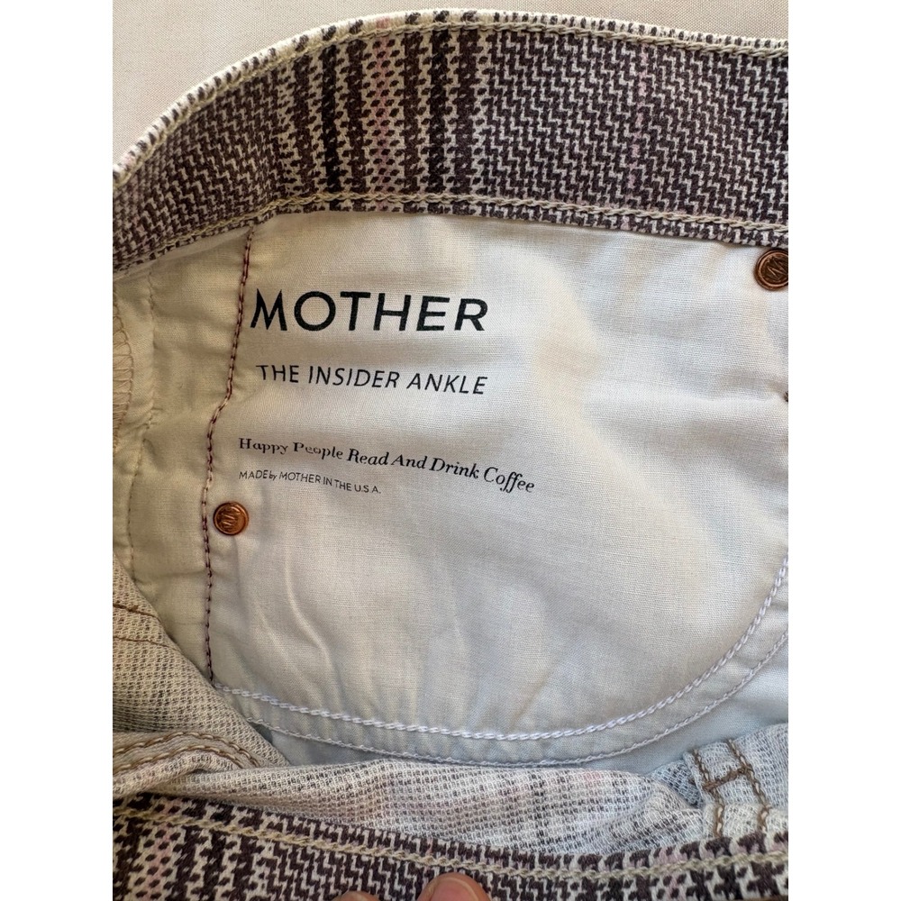 Mother The Insider Ankle Plaid Side Stripe Jeans Grey Orange Burgundy Size 34 - Picture 4 of 9